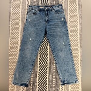 Pilcro High Rise Wide Leg Jeans Size 29 Anthropologie Raw Hem Denim